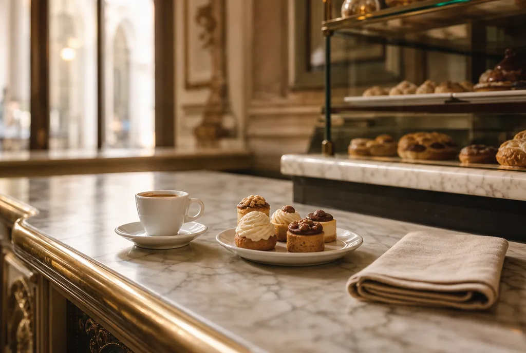Il banco in marmo della caffetteria
